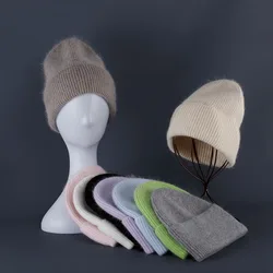 Berretti in pelliccia di coniglio morbido caldo soffice cappello invernale per le donne cappello lavorato a maglia Angora berretti berretti berretto femminile berretto in maglia donna calda