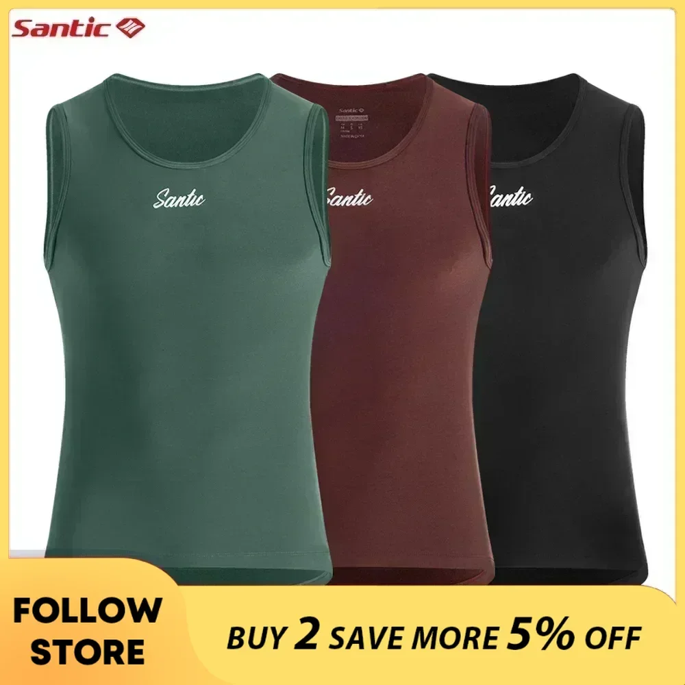 Santic 남성용 민소매 사이클링 언더셔츠, 빠른 건조 MTB 자전거 베이스레이어 조끼, 가을 겨울 양털 따뜻한 셔츠, 자전거 의류