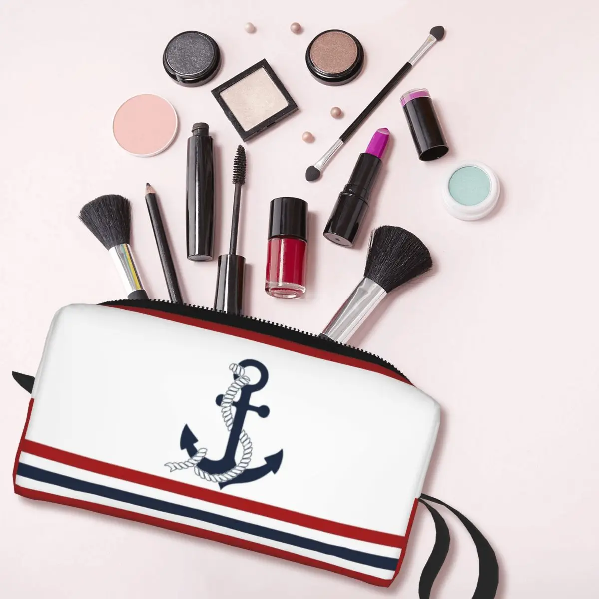 Custom Nautical Blue Anchors With Stripes Toiletry Bag Women Sailing Sailor Makeup Cosmetic Organizer Storage Dopp Kit Case