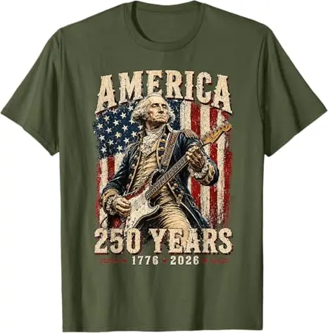 Abraham Lincoln 250. Jahrestag USA 250 Jahre 4. Juli T-Shirt George Washington Gitarre spielend US-Flagge Patriotisches Grafik-T-Shirt – Detail 12