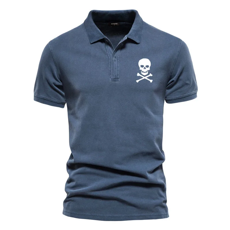 High end brand 100% Cotton Short Sleeve Polo Shirt Skull logo print Men\'s Lapel  summer  casual shirt luxury men\'s clothing