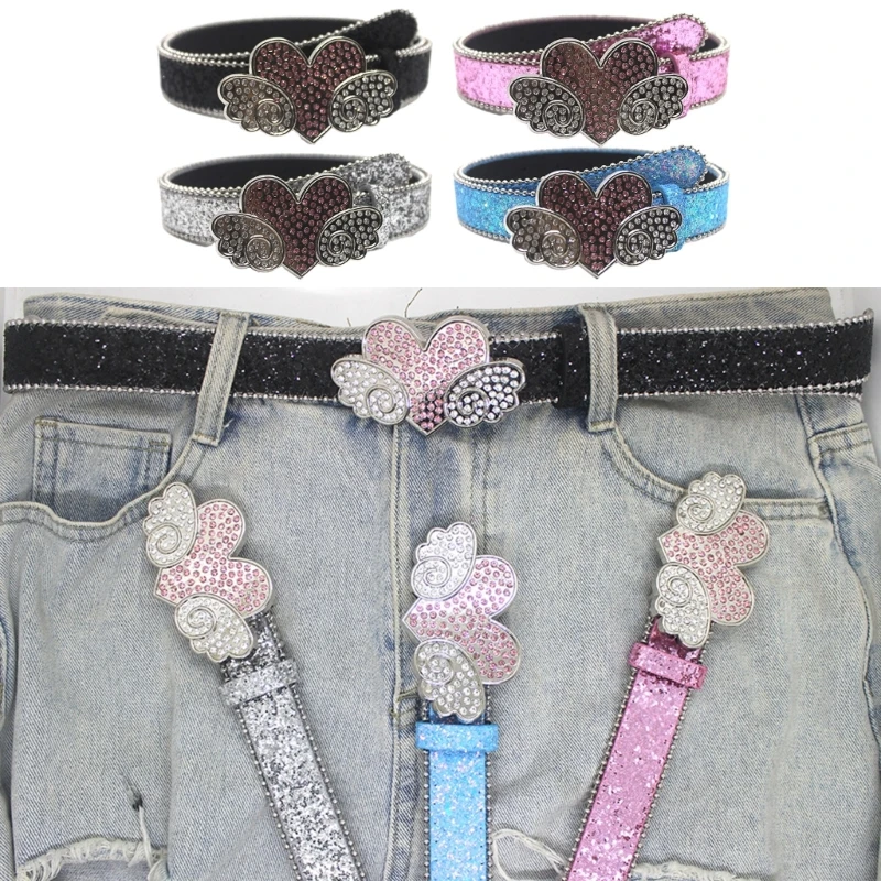 

41.3'' Length Womens Leathers Belts for Jeans Dresses Fashion Rhinestones Buckle Ladies Belt Jeans Belt Students Waistband