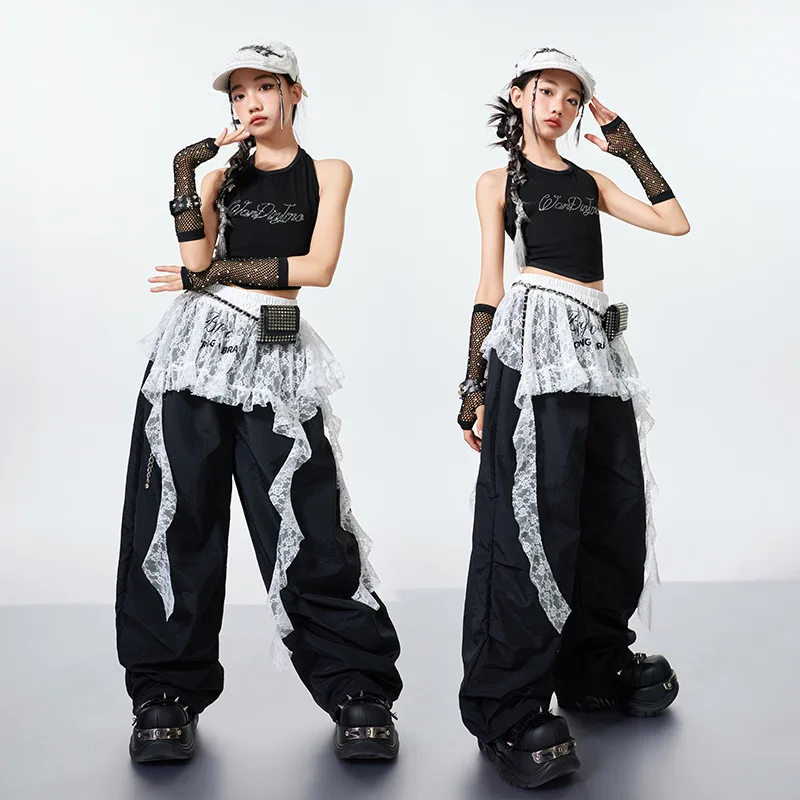 Vêtements de danse Jazz Kpop pour filles, costume de Performance Hip Hop, hauts nombril d'été, pantalons Baggy, ensemble de vêtements de rue pour défilé de mode