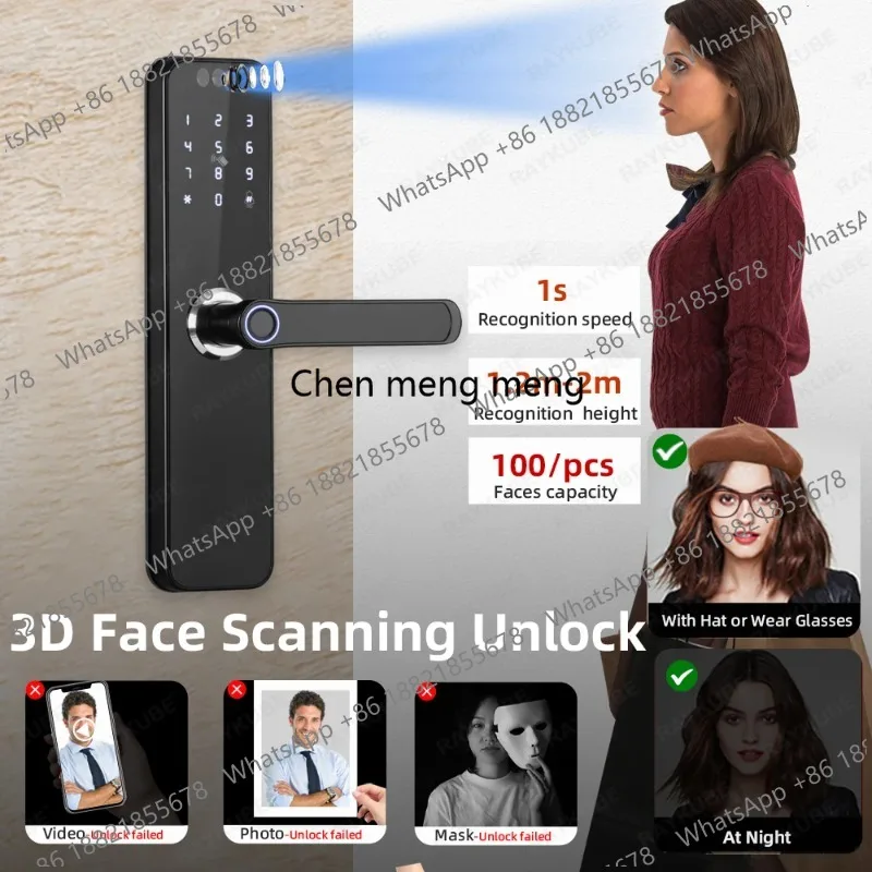 Tuya WiFi Camera Electronic Lock 3D Face Recognition Fingerprint Smart Door Lock With Screen Rechargeable Battery