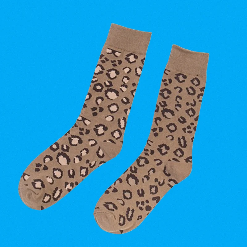 Calcetines de algodón con estampado de leopardo para mujer, medias de tubo medio, a la moda, primavera y otoño, 5/10 pares