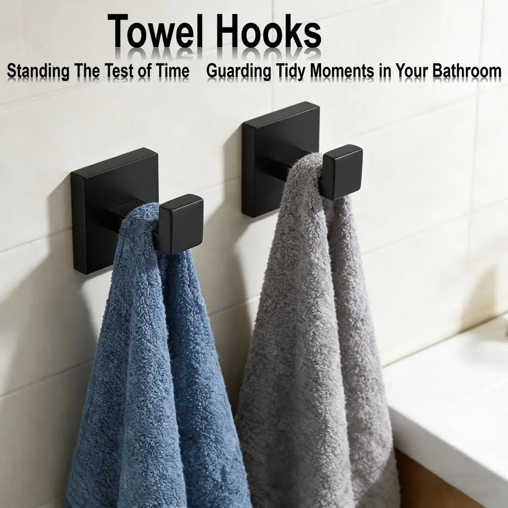 10-Piece Matte Black Bathroom Accessory Set with Towel Bars, Holders, and Hooks