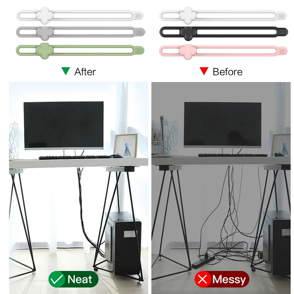 12-1 Stuks Kabel Organizer Banden Clip Oplader Snoer Management Siliconen Draad Manager Muis Oortelefoon Houder Datalijn Winder Bandjes