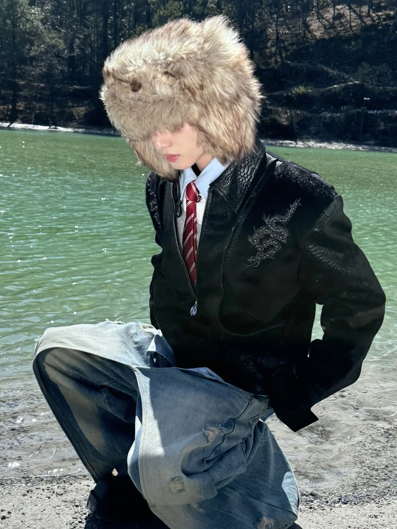 الشارع Sle الأفعى العمود الفقري مسمار التطريز تصميم بولي Leather الجلود Jaet الرجال النساء الخريف الشتاء Faion الراقية المشاعر معطف علوي #3