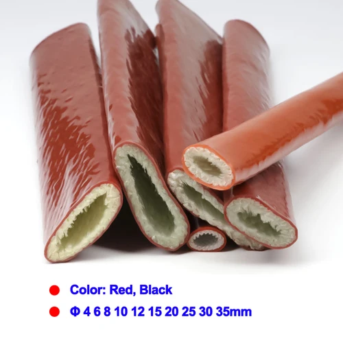 Imagen 2 del producto Manga de fibra de vidrio de 0,2 ~ 10m resistente a altas temperaturas 4 ~ 35mm tubo retardante ignífugo trenzado de fibra de vidrio recubierto de resina de silicona