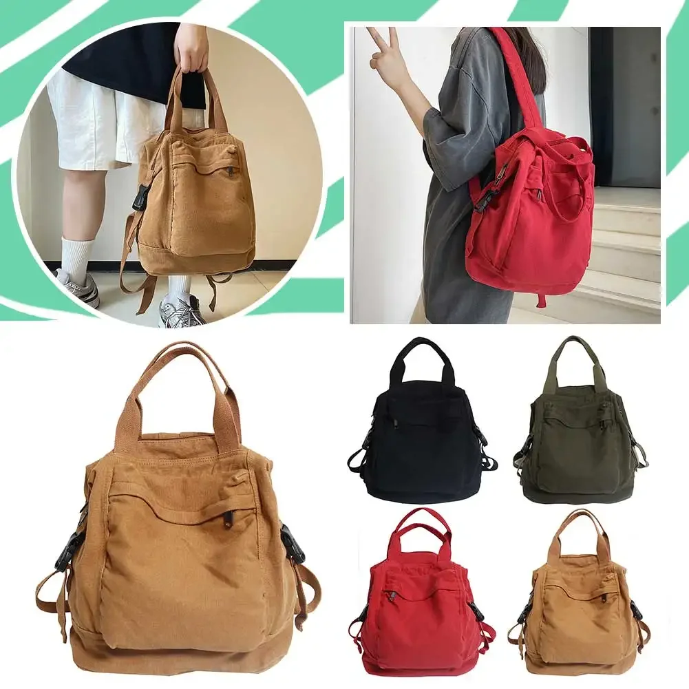 Canvas Backpack Vintage Commuting School Bag Solid Color Student Rucksack Aesthetic Hippie Y2K Backpack for Women Girls