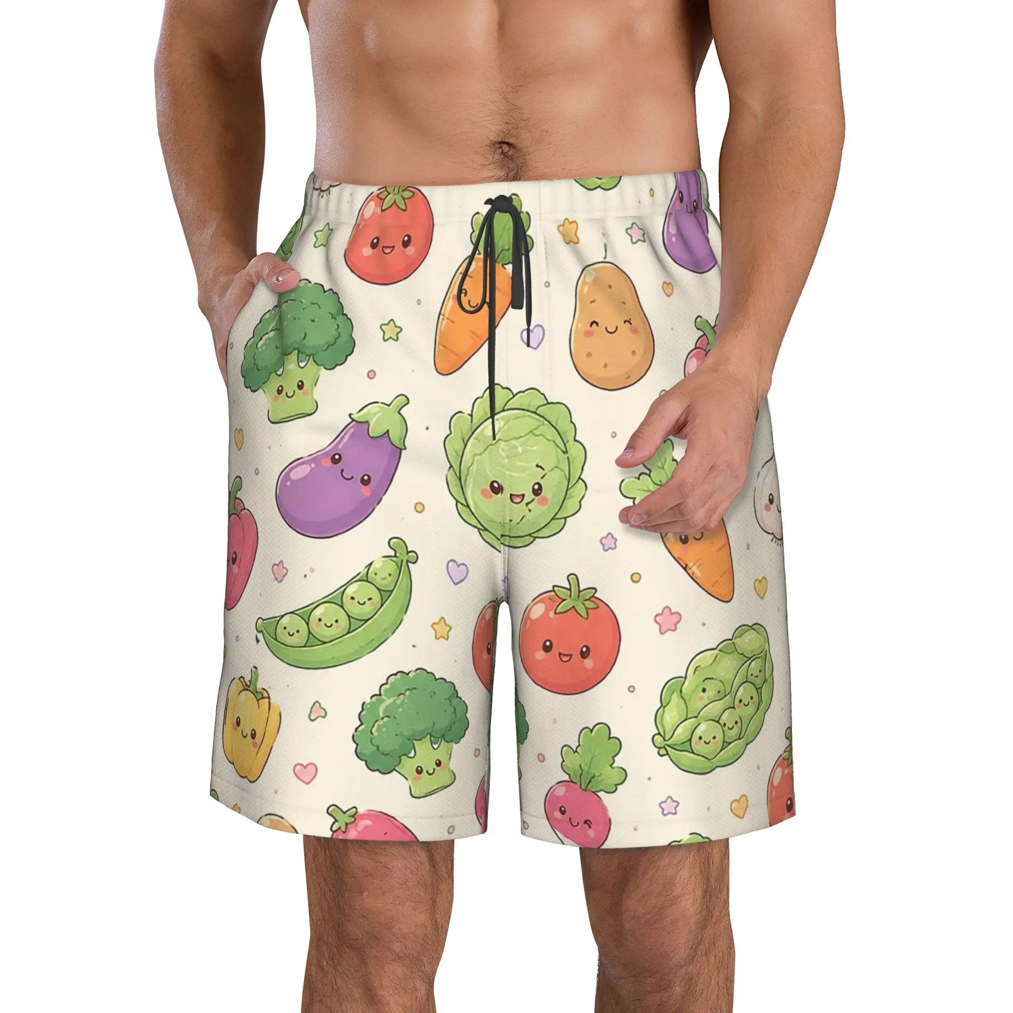 Cartoon Fitness Vegetable Pattern Trunks Beach Board Shorts Casual Quick Dry Swim Summer Men Pants