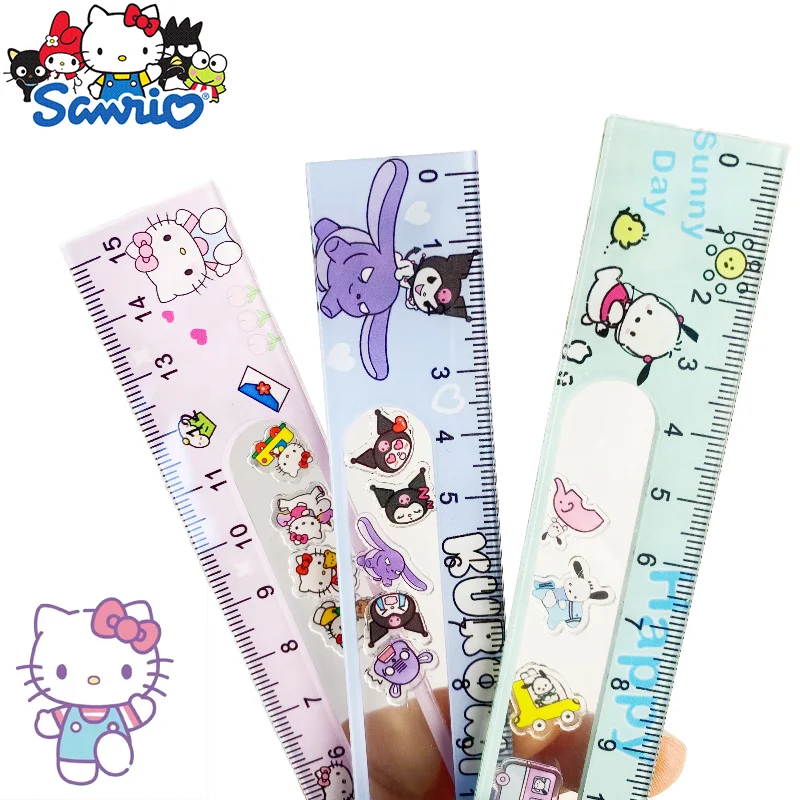 Cute Cartoon Sanrio Hello Kitty Cinnamoroll Kuromi Rocking Music Student Ruler 15cm Drawing Acrylic Ruler School Supplies