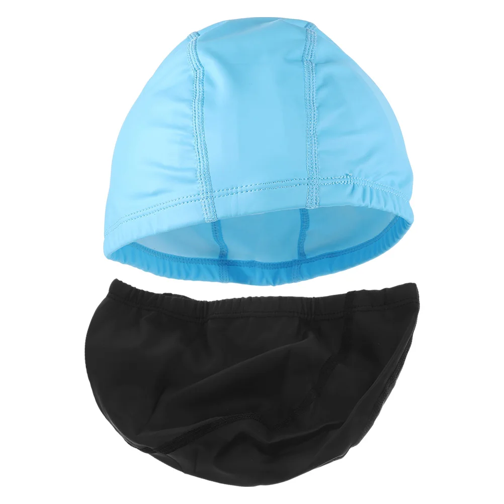 

2pcs Waterproof Swim Caps Adult PU Bath Hat Blue Black Reusable Comfortable Swiming Accessories Non Slip Design