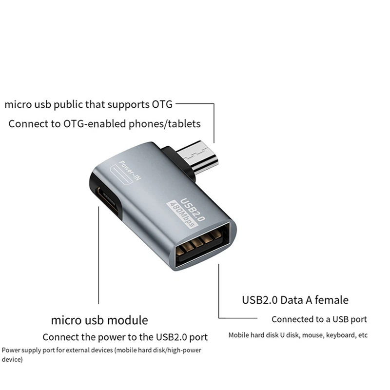 4K OTG Cable Adapter Power Supplied Micro-USB To USB With Angle Design. Suitable For Tablet, TV