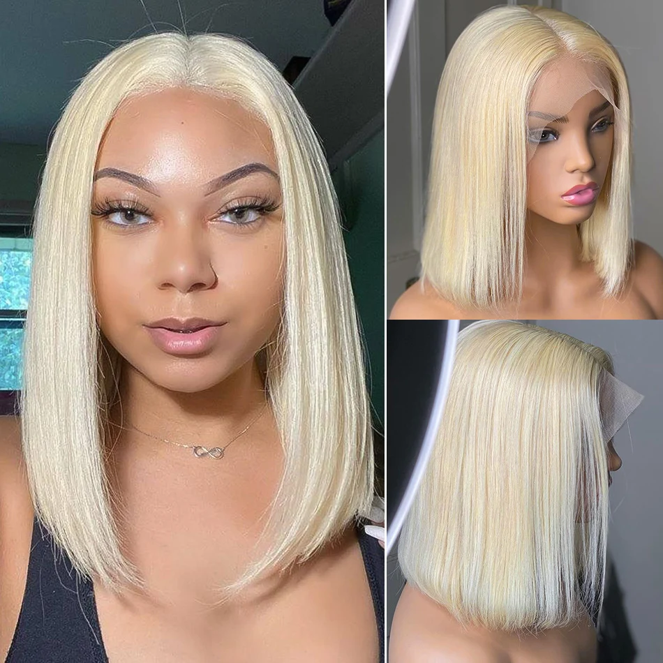 13X6 レース フロンタル ボブ ウィッグ # 613 ブロンドボブ人毛ウィッグレミーストレートレースフロントウィッグ女性のための事前摘み取られた透明 HairUGo