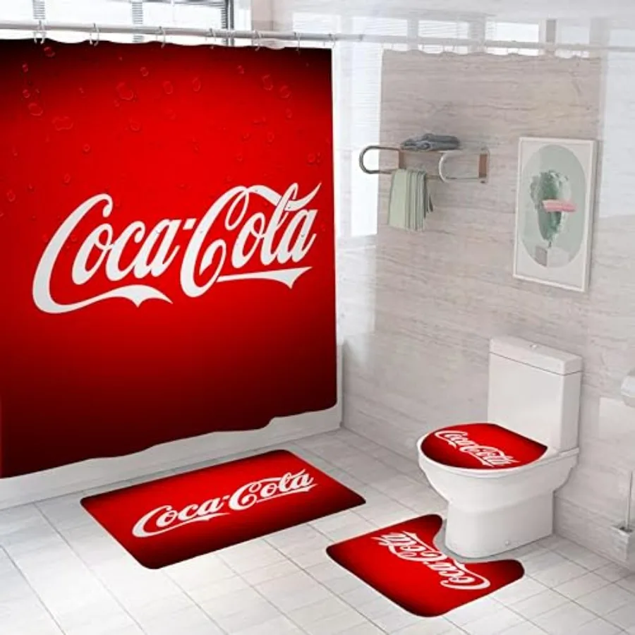 

Набор для ванной Cola из 4 предметов: занавеска для душа, чехол на крышку унитаза и нескользящие коврики для ванной, прочные и водонепроницаемые, для декора ванной комнаты