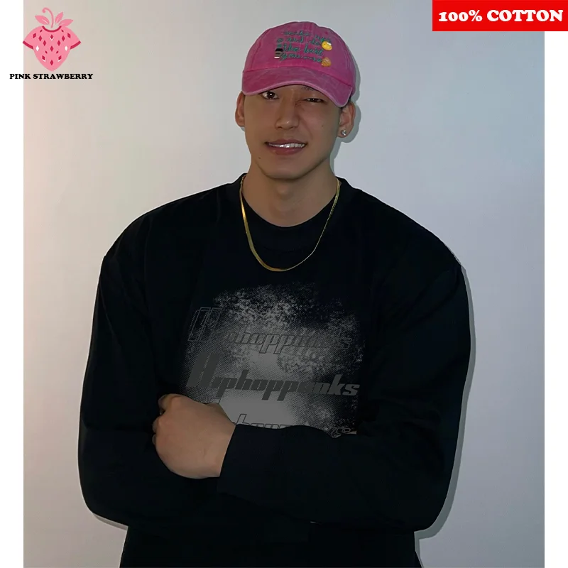 

American Retro Long sleeves Black T-shirt Men Autumn 2025 New 100% Cotton Round neck Loose Workout Shirt Y2k Top men clothing