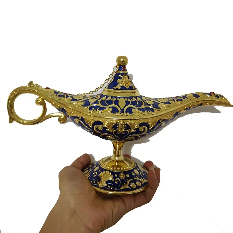 35cm Large Metal  Aladdin Magic Lamp Household Ornaments Gifts Living Room Cabinet Decoration European Creative Retro Genie Lamp