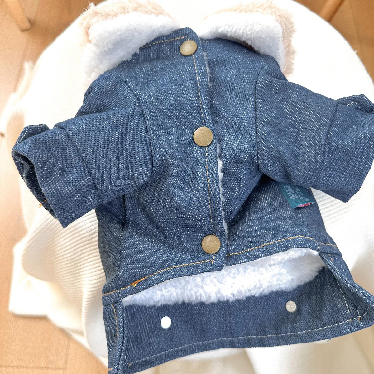 Winter New Cashmere and Thick Denim Cotton-padded Pet Clothing Can Pull Fashion Fur Collar Dog Clothes