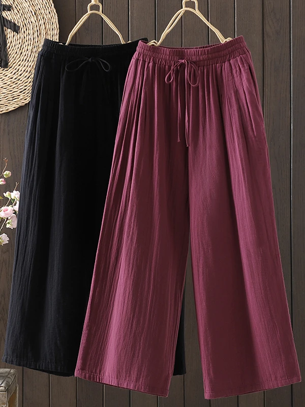 Pantaloni a gamba larga a vita alta Pantaloni casual a vita elastica da donna Pantaloni larghi retrò cinesi Sle Comodo abbigliamento quotidiano caldo