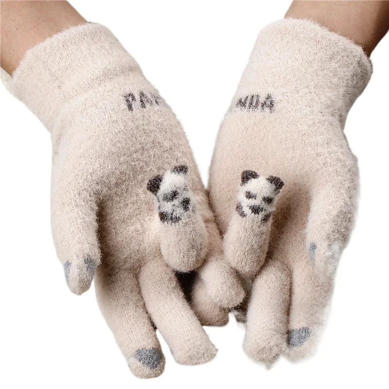 Luvas de malha femininas luvas espessadas panda dedo tela sensível ao toque luvas de ciclismo da moda inverno quente novo estilo