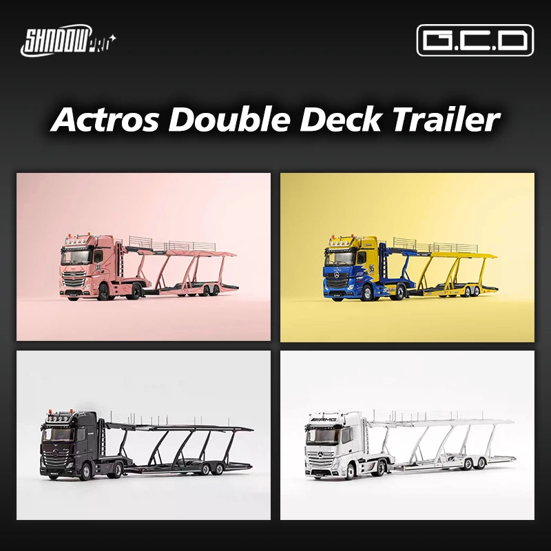 GCD Shadow Pro 재고 있음 1:64 Actros 더블 데크 트레일러 PinkPig Spoon Fuso Fighter 다이캐스트 디오라마 자동차 모델 컬렉션 완구