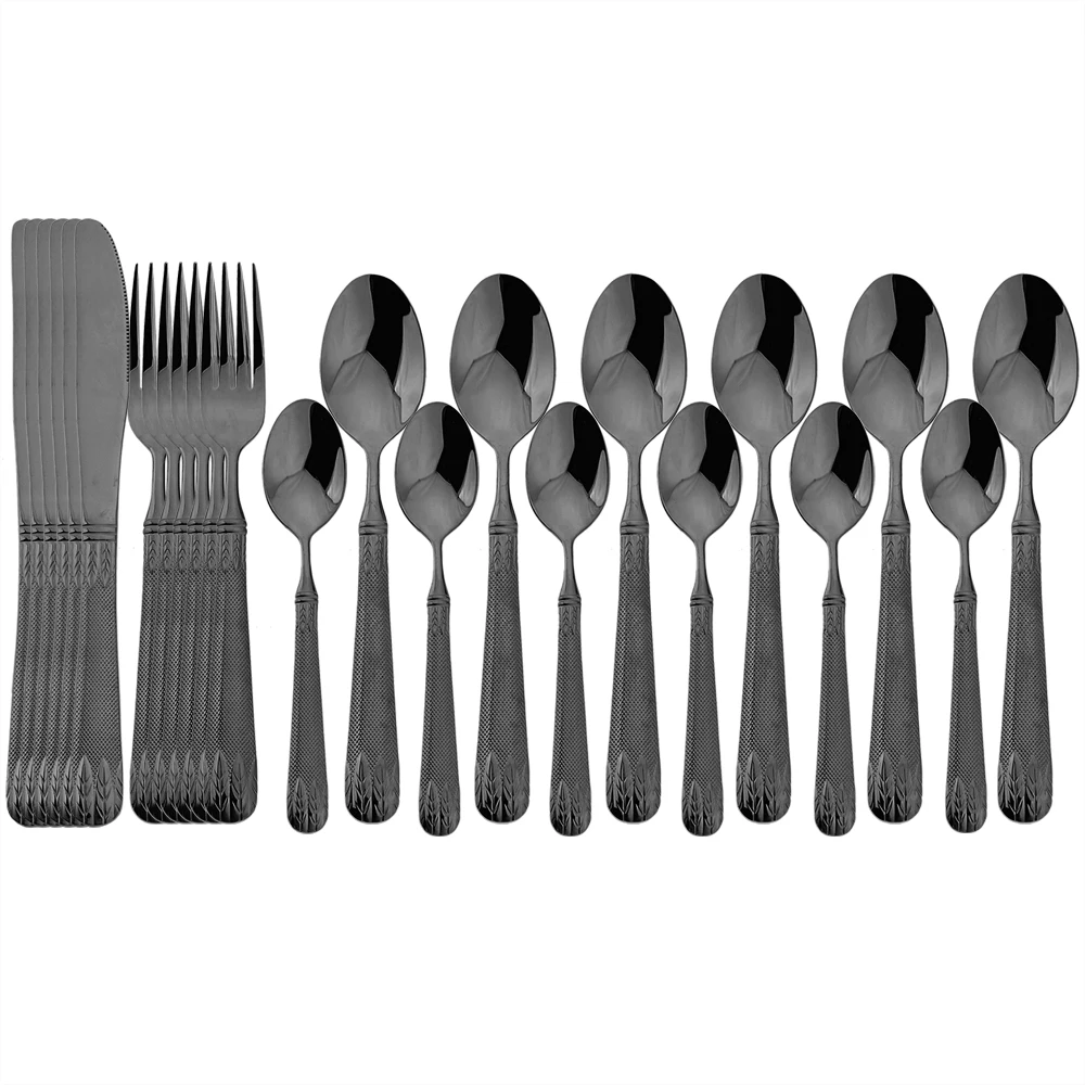 

JANKNG 24Pcs Retro Wheat Ears Dinnerware Set 304 Stainless Steel Dinner Knife Fork Spoon Tableware Kitchen Decor Cutlery Set