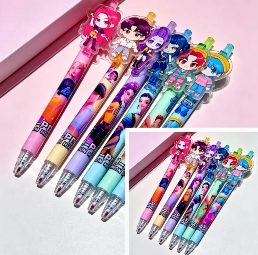 6/12/18 Piece Cartoon Anime Hunter Gel Pens with Rumi Mira Zoey Saja Pattern, Press Type Neutral Pens for  Writing Drawing