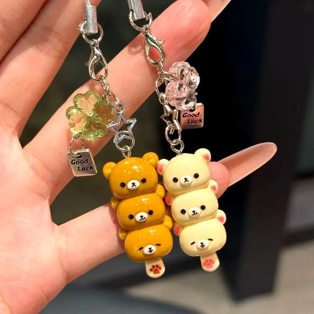 Cute Bear Phone Charms Pendant Kawaii Anime Keychain Accessories For Keys Schoolbag iPhone 17Promax Airpods Ins Korea New Y2K