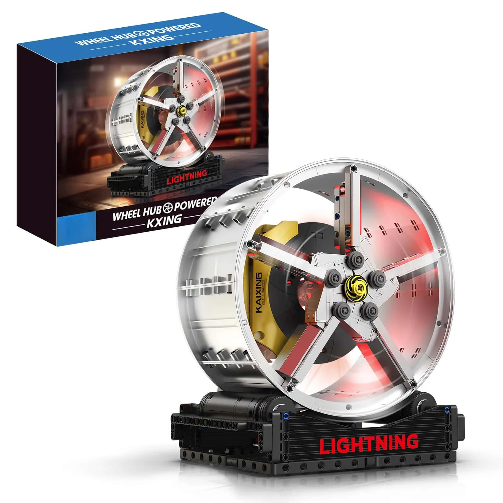 Dynamic Motor-Driven Supercar Rim Building Blocks - Spinning Wheel Hub Desktop Decor w/ Power Function&LED Lights for Car Lovers