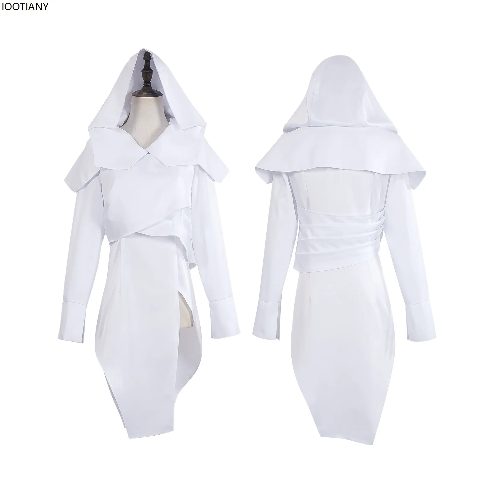 

Anime Game Twin City Cosplay Costume Adult White Slit Dress Halloween Party Hooded Irregular Costume Stage Performance Suit 2025