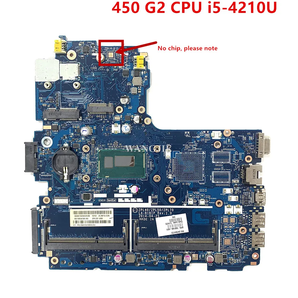 

For HP Probook 450 G2 Laptop Motherboard with CPU i5-4210U 768146-601 768146-501 768146-001 LA-B181P 100% Working