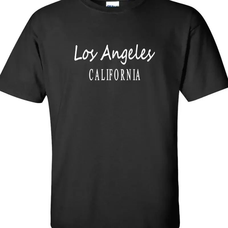 Camiseta de algodão preta e branca Los Angeles Califórnia LA CA Hip Hop Urban Swag