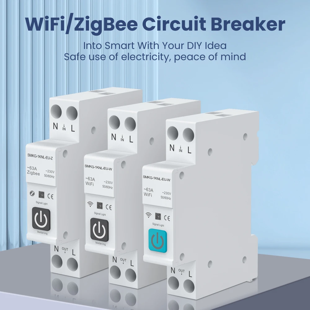 MIUCDA TUYA WiFi/ZigBee Smart Circuit Breaker Protezione da sovratensione corrente Misurazione della potenza Interruttore di controllo remoto 1-63A