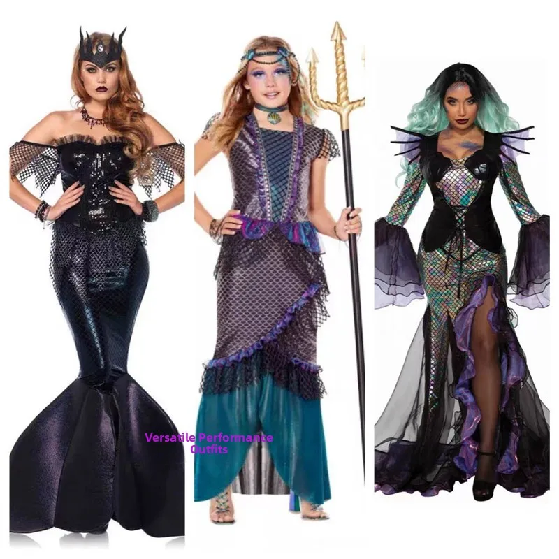 

New Halloween Women's Mermaid Costume Long Skirt Performance Clothing Cosplay Ball Fairy Tale Ethnic Stage Women's Dress