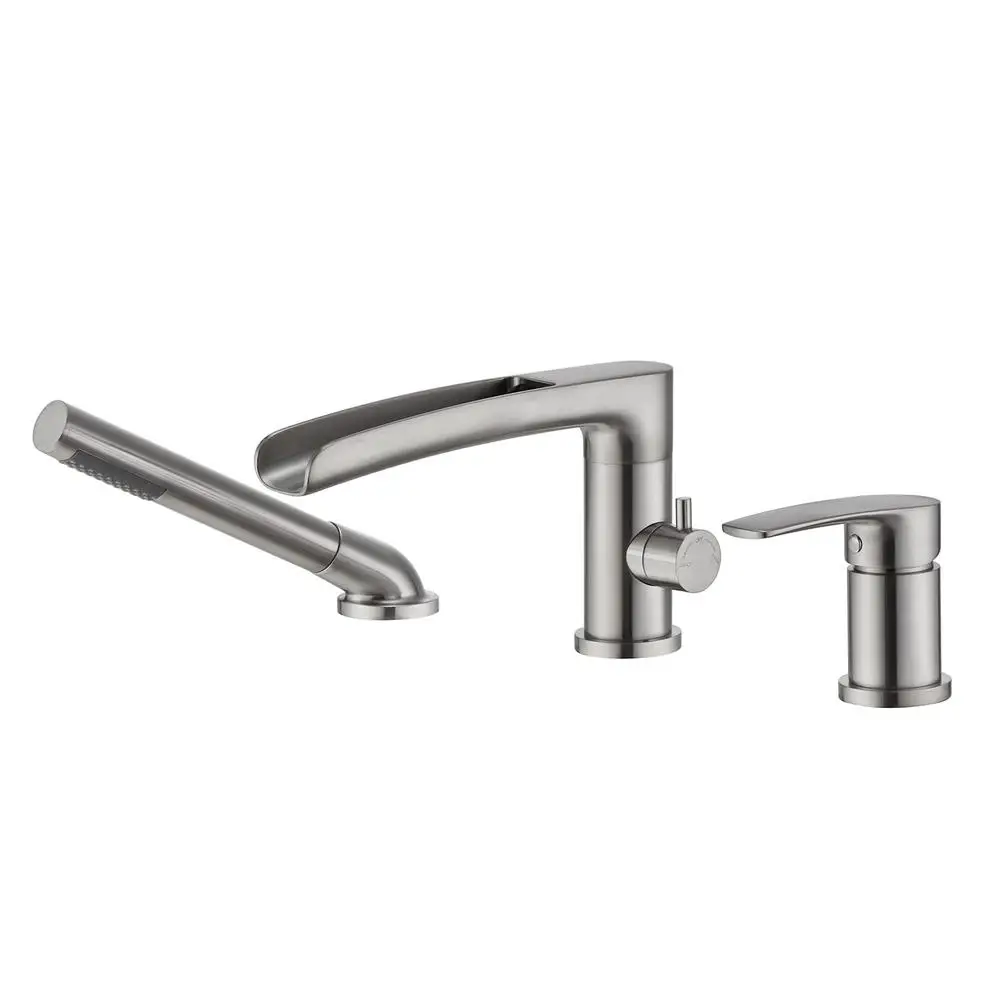 Brass Tub Filler Faucet Brushed Nickel Waterfall Roman Tub Faucet with Hand Shower