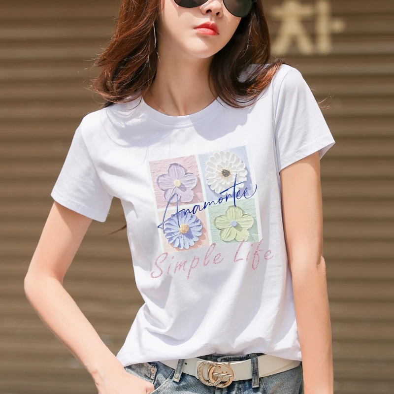 Koreanischer Stil Lockeres Lässiges Damen-T-Shirt 2026 Sommer Neue Mode Vielseitiges Slim-Fit Kurzarm-Oberteil Trendiges Bedrucktes T-Shirt