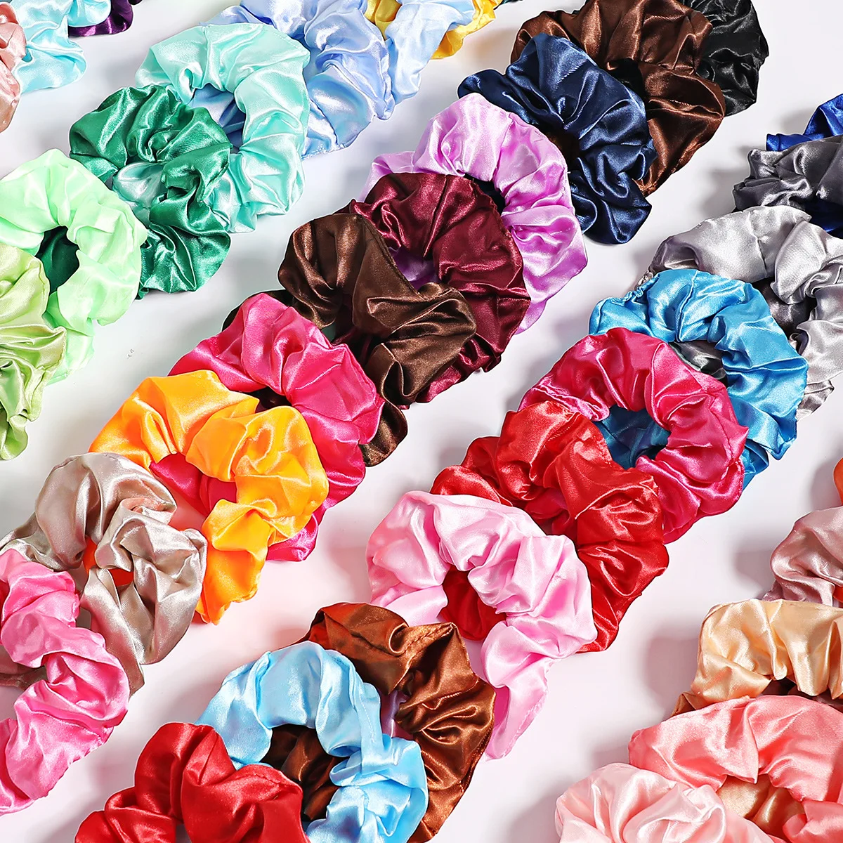 50/30/10Pcs Fashion Silk Satin Scrunchies Headband Girls Elastic Rubber Hair Band Women Ponytail Holder Hair Ties Accessories