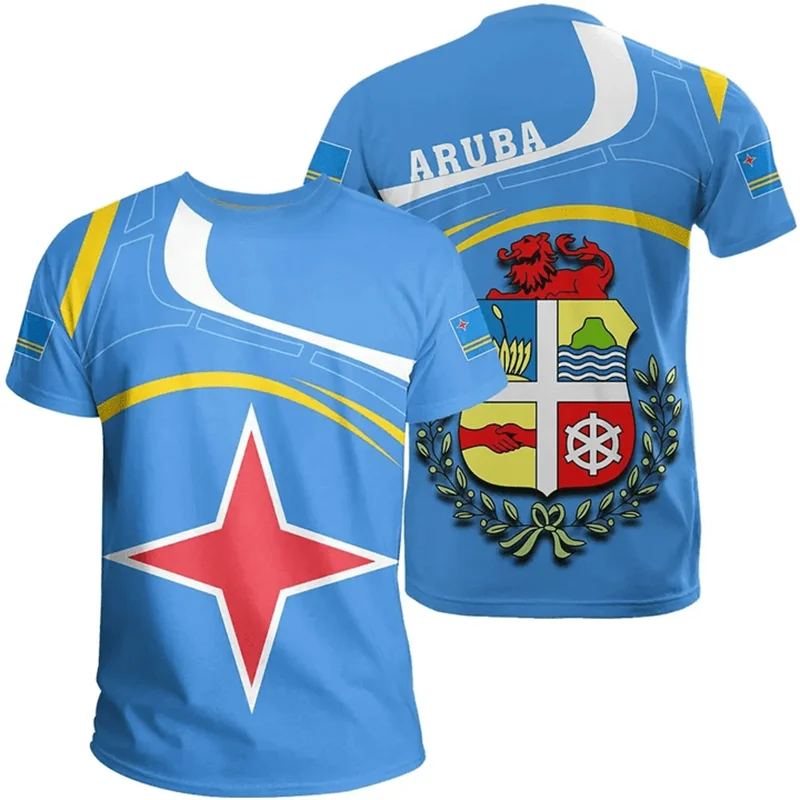 Aruba godło narodowe flaga 3d T-Shirt z nadrukiem nowa moda holandy wycięcie pod szyją koszulki z krótkim rękawem dla mężczyzn odzież Streetwear