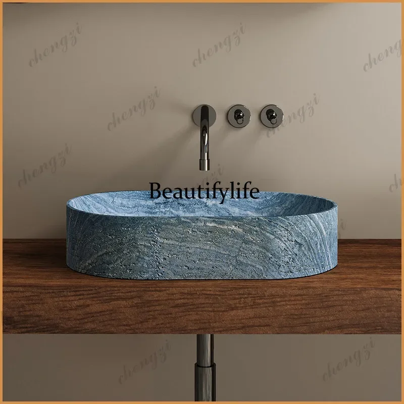 P182 P182 medieval wind wabi sandy wind natural blue hole stone platform basin hand basin household outdoor courtyard small apar