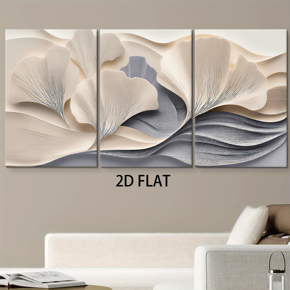1 set of modern minimalist ginkgo leaf triptych frameless decorative paintings, living room sofa background wall hanging paintin