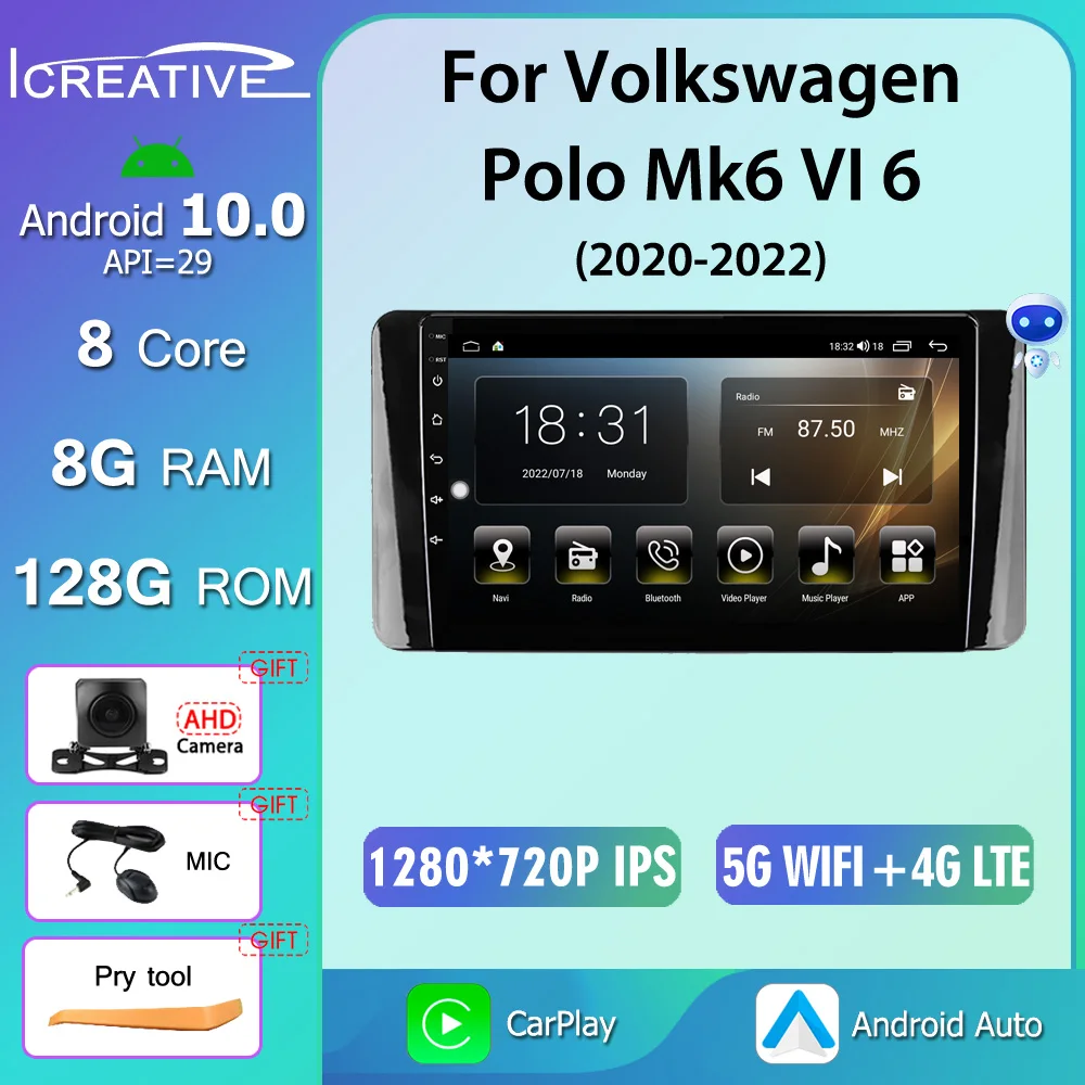 

Icreative 8+128G Android 10 For Volkswagen Polo Mk6 VI 6 2020 - 2022 Car Radio Multimedia Video Player BT Navigation GPS No 2Din