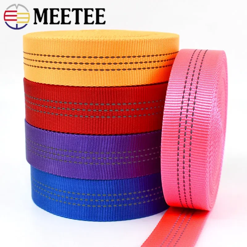 2/4/10M 25mm Reflective Tubular Webbing Tape Double-layer Ribbon For Bag Belt Backpack Strap Bias Binding DIY Sewing Accessories