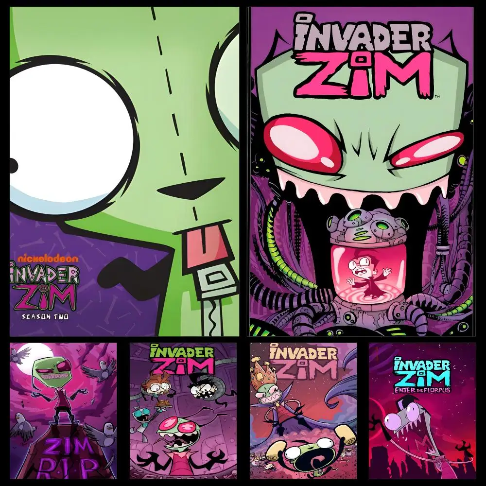 Cartoon Invader Zim GIR Dib Membrane Poster PP Self Adhesive Decorative HD For Garage Gaming Room Living Room Gift