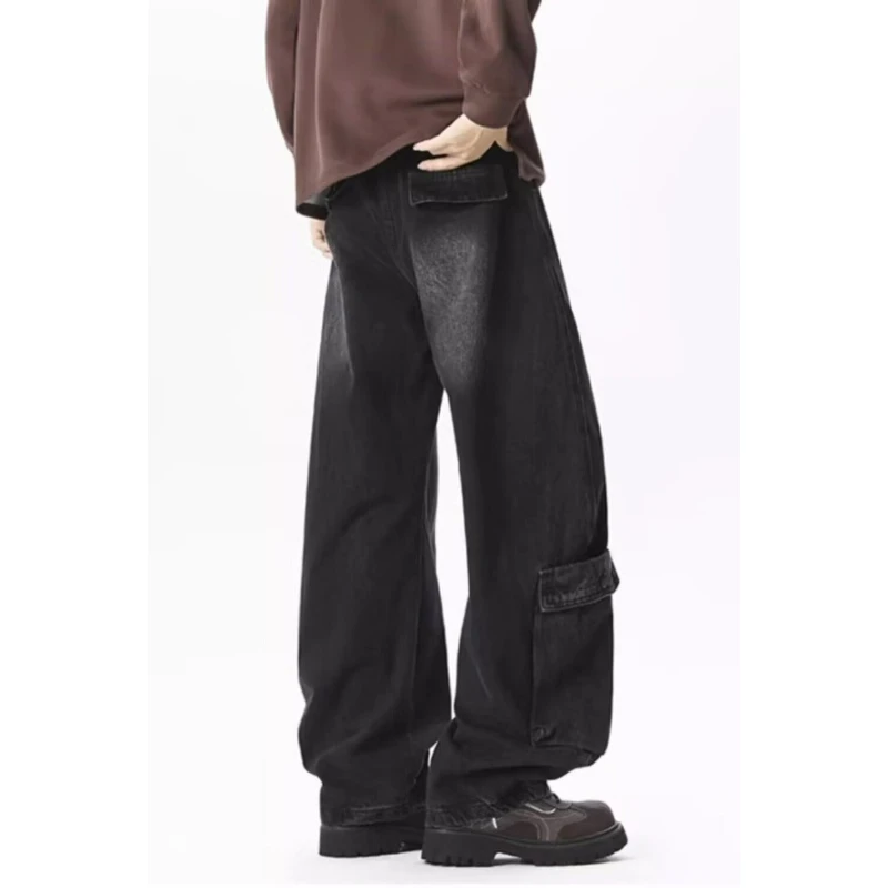 Women's Multi-pocket Design Vintage Jeans Cool Girl Wide Leg Street Pants Unisex Sweatpants Female High Waisted Baggy Trousers
