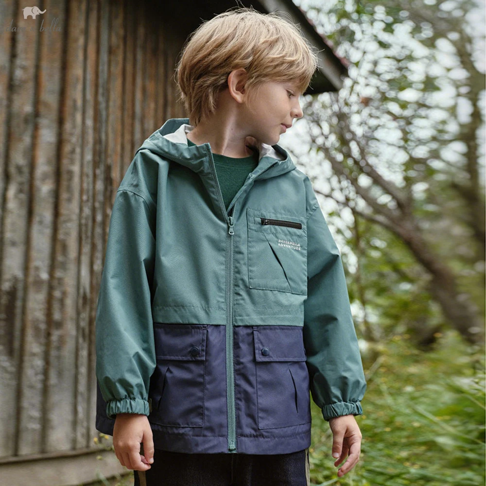 

Dave Bella, весенне-осеннее ветрозащитное пальто с капюшоном для мальчиков, повседневная ветрозащитная верхняя одежда на молнии, детская одежда DK1260189
