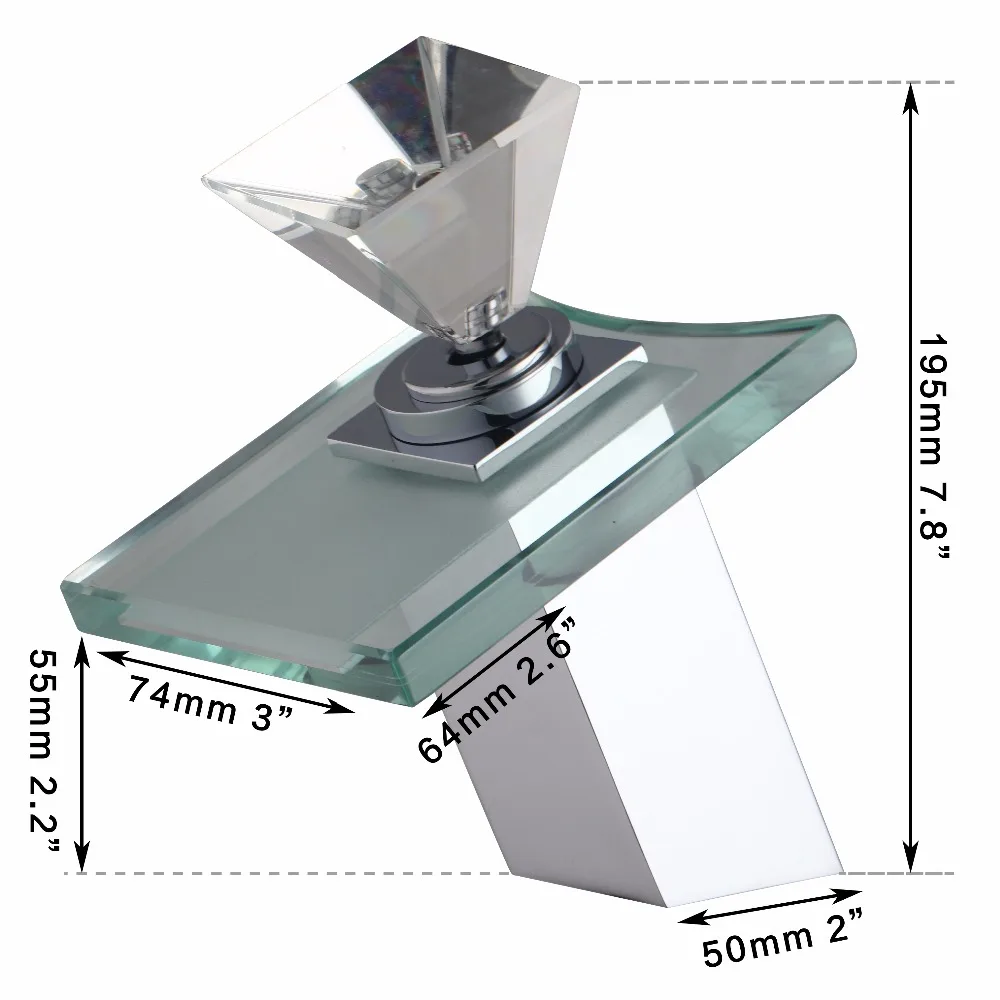 Luxury led light for tap Deck Mount bathroom taps Waterfall Basin Faucet Glass Spout Mixer Tap Chrome Single Hole/Handle faucet