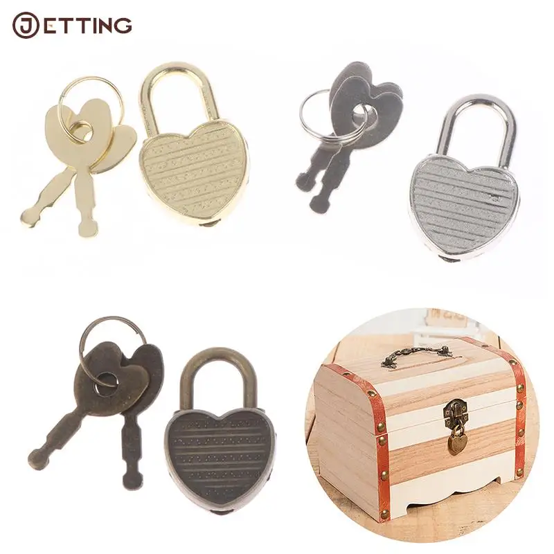 1Set Metal Heart Shape Square Shape Vintage Metal Mini Padlock Bag Suitcase Luggage Box Key Lock With Key