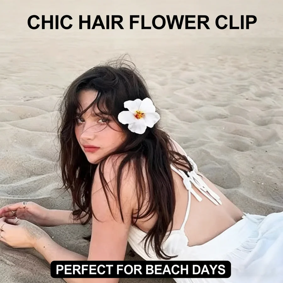 

White Flower Hair Claw Clip, Hair Grips for Women, Fashion Tropical Hibiscus Accessory for Beach Vacation Party Daily Wear