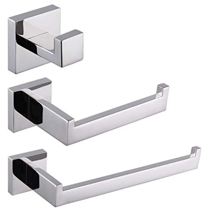 

Contemporary Stainless Steel Wall Mounted 3-Piece Bathroom Hardware Set - Towel Ring Toilet Paper Holder Towel Hooks, Finish FG